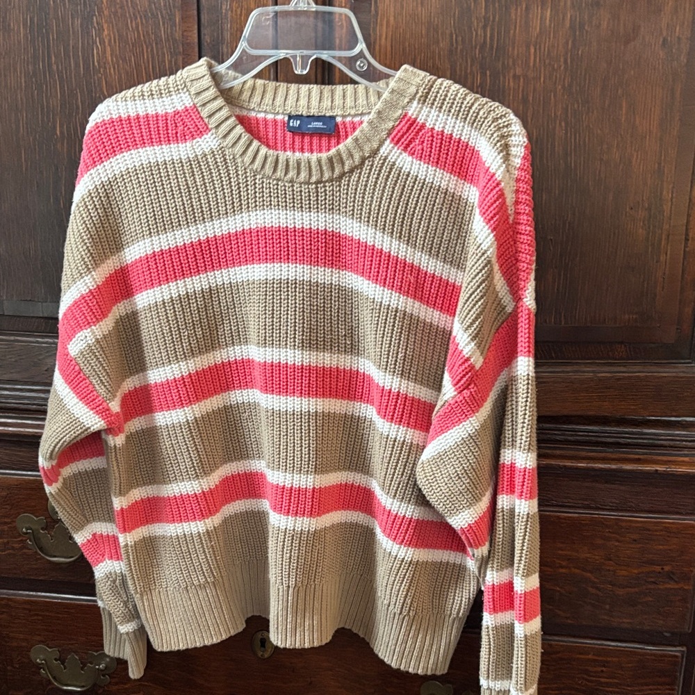 GAP Women’s Crewneck Sweater - Coral and Beige Stripes